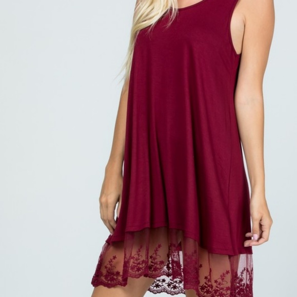 Gorgeous burgundy tank dress with lace hem - Picture 4 of 7